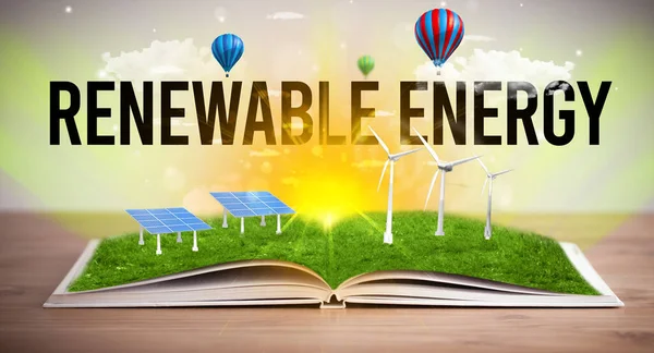 Open boek, concept hernieuwbare energie — Stockfoto