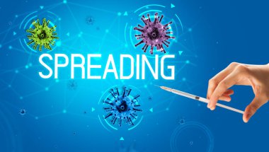 Şırınga, elinde tıbbi enjeksiyon, koronavirüs aşısı konsepti.