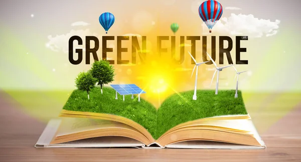 Open book, renewable energy concept — Stock Photo, Image