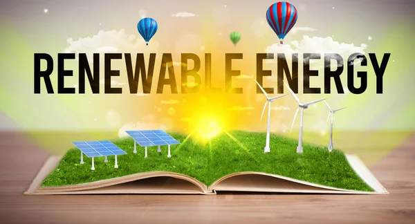Libro aperto, concetto di energie rinnovabili — Foto Stock