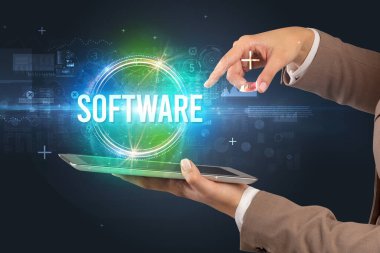 Dokunmatik ekran yakın plan, yeni teknoloji konsepti