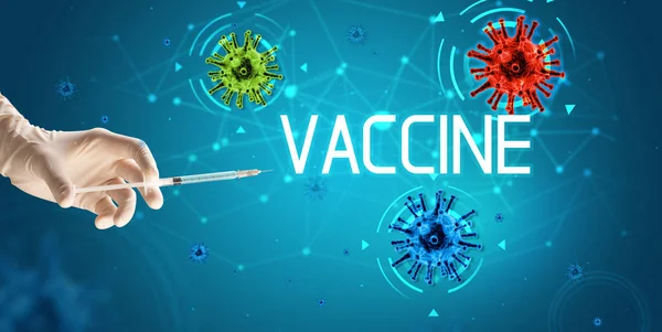 Шприц, медицинская инъекция в руку, концепция коронавирусной вакцины — стоковое фото
