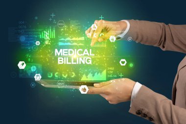 Tıbbi yazıyla dokunmatik ekranın yakın plan görüntüsü