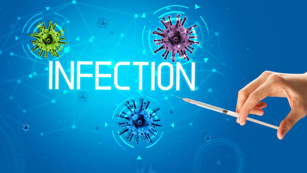 Шприц, медицинская инъекция в руку, концепция коронавирусной вакцины