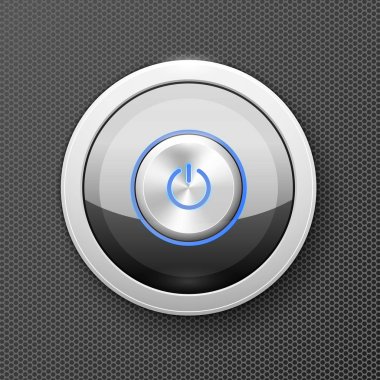 Illuminated power button icon - off-on knob, metal push button clipart