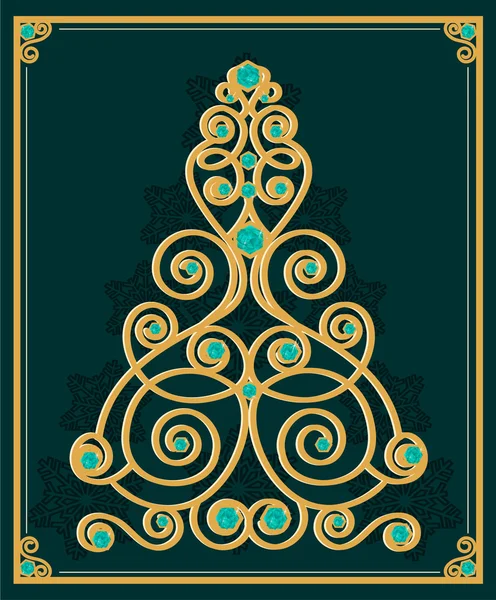 Abstraktní zlaté stylizované vánoční strom před zeleným pozadím. Nové 2017 — Stockový vektor