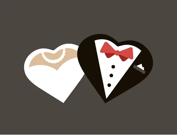 Silhouette of bride and groom in the shape of hearts. — Stock Vector