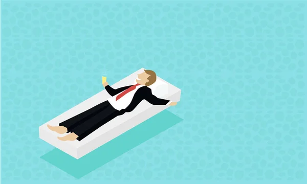 Homme d'affaires en vêtements de travail couché sur l'eau . — Image vectorielle