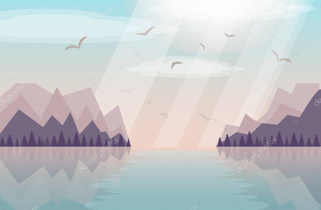 Mountains landscape vector illustration. Mountaineering and Traveling. 