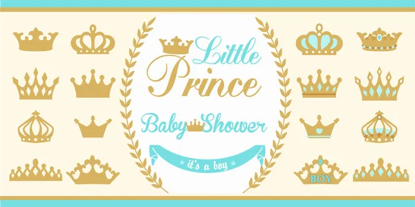 Gold and blue crowns set. Little prince design elements. — Stock Vector