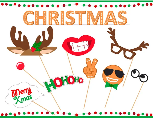 Cabina de fotos accesorios para Feliz Navidad — Vector de stock