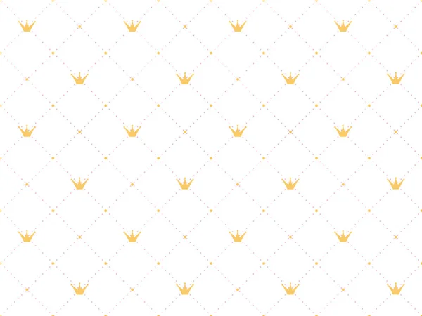 Patrón sin costuras en estilo retro con corona dorada y lunares rosados sobre fondo blanco . — Archivo Imágenes Vectoriales