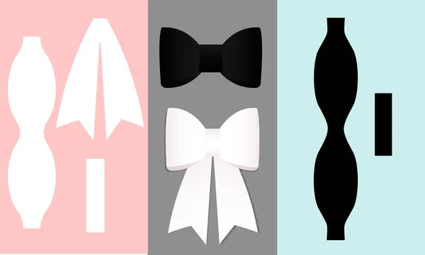 Woman's white bow template with tails. Man's black bow tie. Print and cut. Can be used for garlands, decorating invitations, banners, kids birthday, baby shower party and wedding. — Stockvector