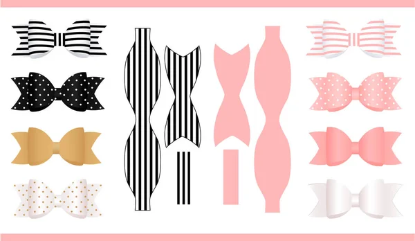 Set di fiocchi di carta realistici, rosa, oro, bianco e nero. Stampa e taglio. Modello di fiocco artigianale classico . — Vettoriale Stock