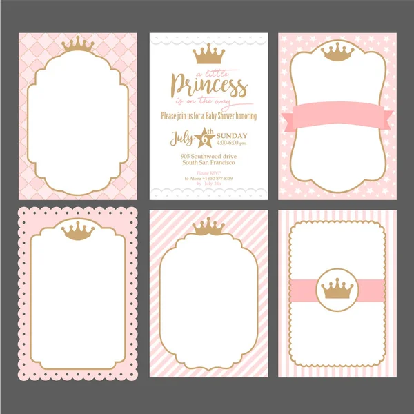 Conjunto Lindas Plantillas Rosas Para Invitaciones Marco Oro Vintage Con — Vector de stock