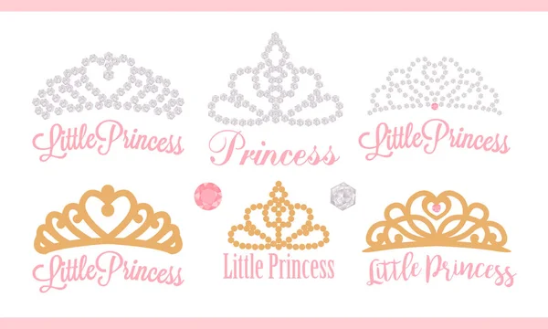 Set Small Diadems Vector Design Element Royal Party Baby Bridal — Stock Vector