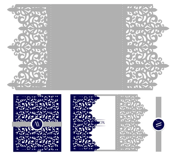 Förpackningar För Bröllop Eleganta Inbjudan Adresskortsmallen Mockup För Laserskärning Vector — Stock vektor