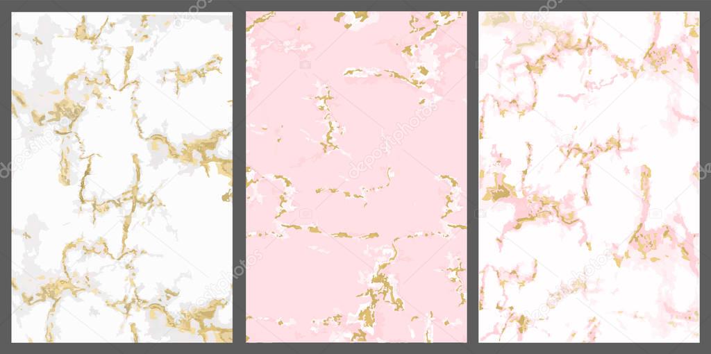 Vector marble with pink gold background. White rose with golden crack. Backdrop for invite card. Trendy cover invitation: girl baby shower, princess party, luxury wedding. Cute textured wallpaper