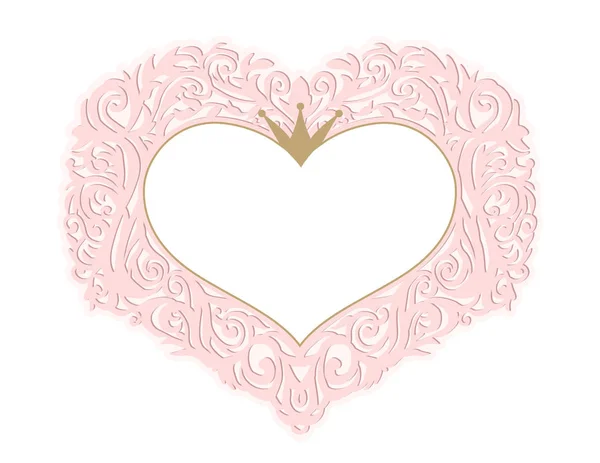 皇家派对请柬模板 婴儿送礼会女孩 形状的心脏 粉红公主的设计元素 照片激光切割边框与金色皇冠 可爱的老式矢量 装饰标签 — 图库矢量图片