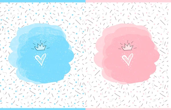 Cute Vector Watercolor Splash Doodle Heart Hand Drawn Crown Illustration — Stock Vector