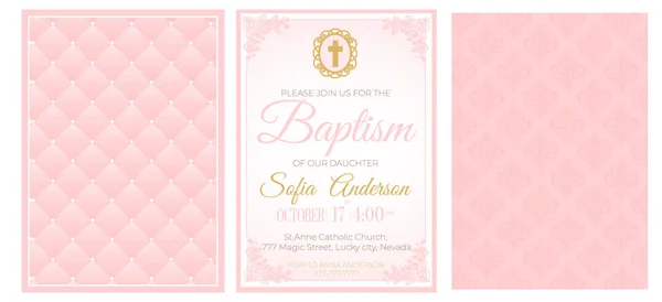 침례귀엽고 분홍색 템플릿 세례식 성찬식 확인을 그림들 입니다 공주의 베이비 — 스톡 벡터