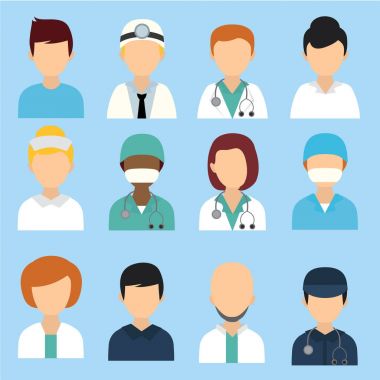 Tıbbi insanlar avatar, doktorlar, hemşireler, özel, cerrahlar karakter vektör