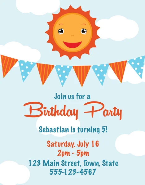 Cute cartoon sun birthday invitation card