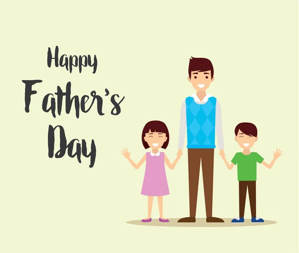 Happy Father's day, daughter and son holding dad's hand — Stock Vector