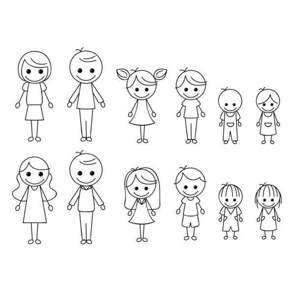 Stick Figure Family Mother Father Brother Sister — Stock Vector