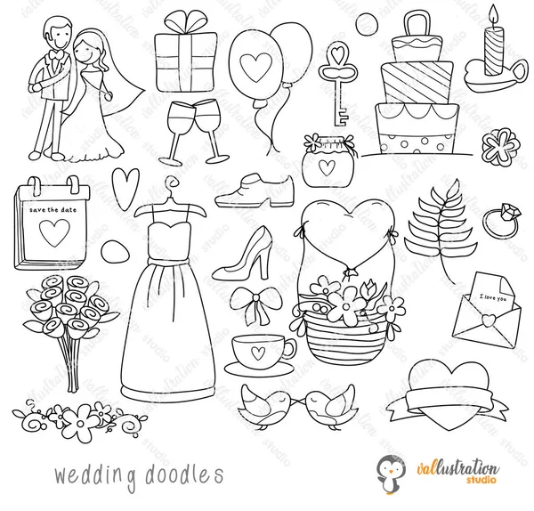 Wedding Doodle Clipart Objects Items — Stock Vector