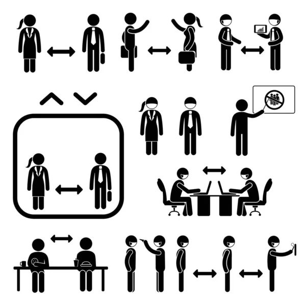 Stick Figures Social Distancing Safety Precaution Pandemic Vector Graphics