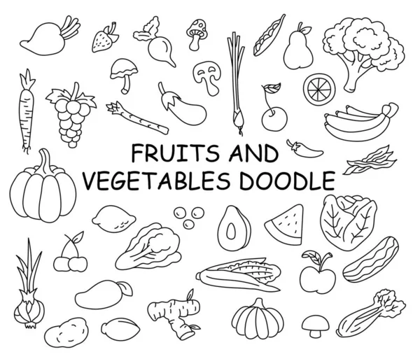 Fruits Vegetables Doodle Clip Art Health Food Organic Stock Vector