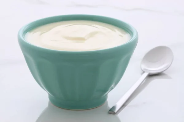 Vintage plain yogurt — Stock Photo, Image