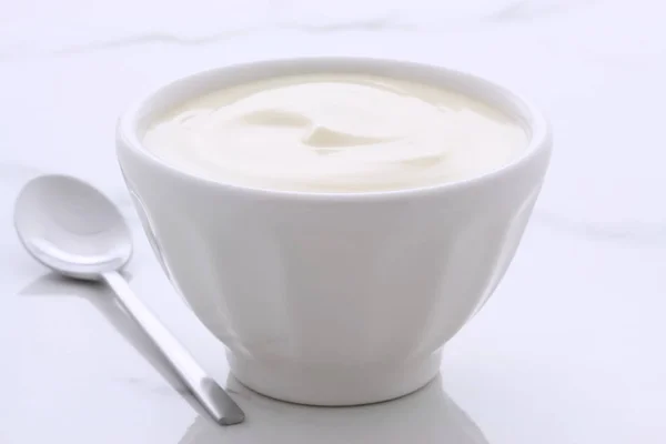 Vintage plain yogurt — Stock Photo, Image