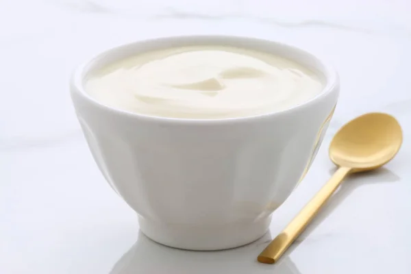 Vintage plain yogurt — Stock Photo, Image