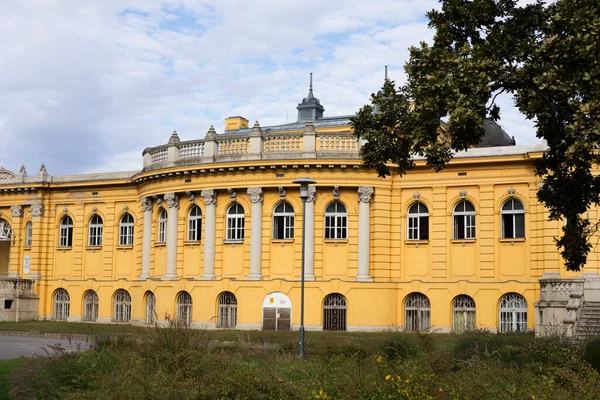 匈牙利布达佩斯市公园Szechenyi温泉浴场的黄色建筑 — 图库照片