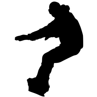 Siyah beyaz arka plan üzerinde snowboard siluetleri. Vektör Hüseyin