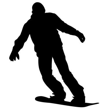 Siyah beyaz arka plan üzerinde snowboard siluetleri. Vektör Hüseyin