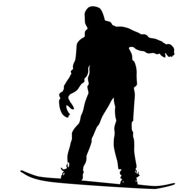 Siyah beyaz arka plan üzerinde snowboard siluetleri. Vektör Hüseyin