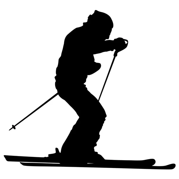 山のスキーヤーの斜面をスピードダウン。ベクトルスポーツシルエット — ストックベクタ