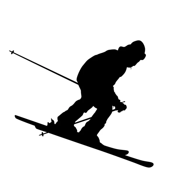 Le skieur de montagne descend la pente à toute vitesse. Silhouette sport vectorielle — Image vectorielle