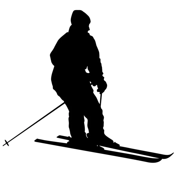 Bergskiër die afdalingen maakt. Vector sport silhouet — Stockvector