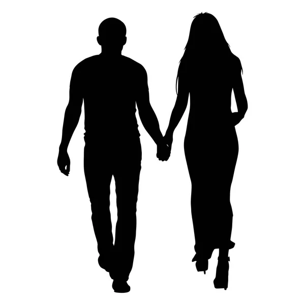 Silhouette homme et femme marchant main dans la main. Illustration vectorielle — Image vectorielle