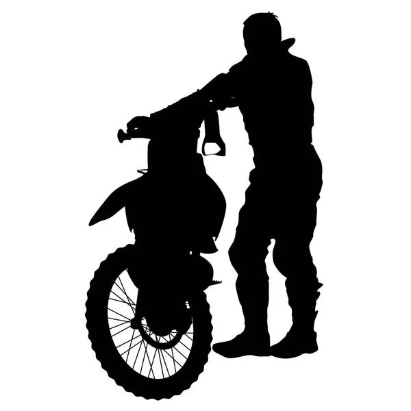 Silhouettes Rider participa en el campeonato de motocross. Ilustración vectorial — Vector de stock