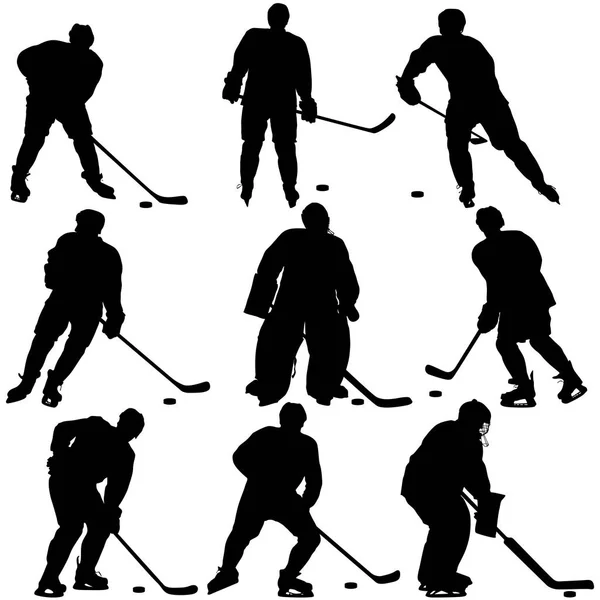 Set of silhouettes hockey player. Isolated on white. — Stock Vector