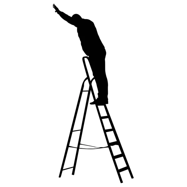 Silhouette worker climbing the ladder. Vector illustration — Stock Vector