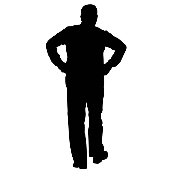 Uomo dalla silhouette nera con le mani sui fianchi. Illustrazione vettoriale — Vettoriale Stock