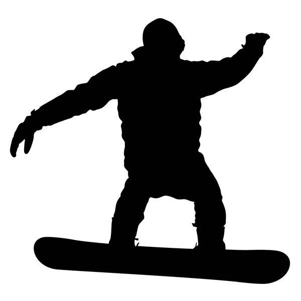 Silhouette nere snowboarder su sfondo bianco. Illu vettoriale — Vettoriale Stock