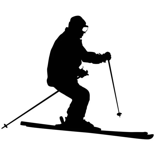 Bergskiër die afdalingen maakt. Vector sport silhouet — Stockvector