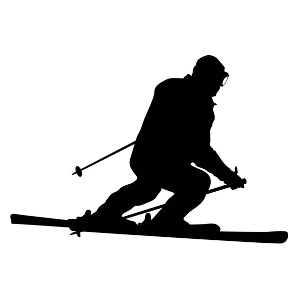 Le skieur de montagne descend la pente à toute vitesse. Silhouette sport vectorielle — Image vectorielle